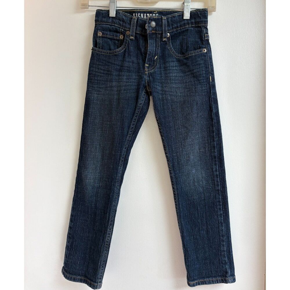 Signature Levi Strauss Boys Athletic Taper Blue Jeans Adjustable Waist 7 Regular